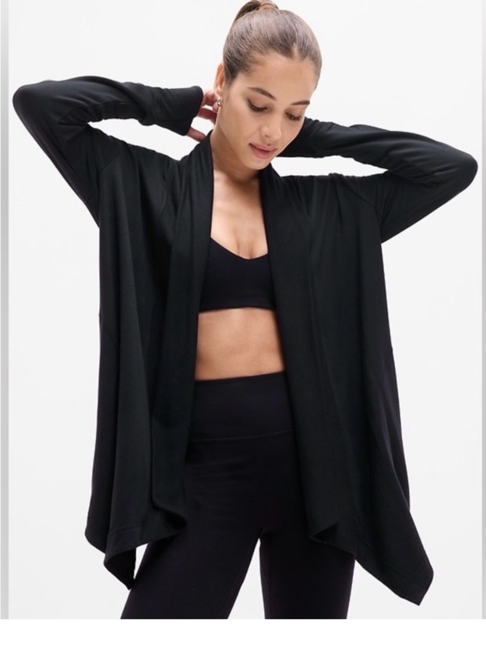 Athleta Black Open-Front Draped Pranayama Cardigan